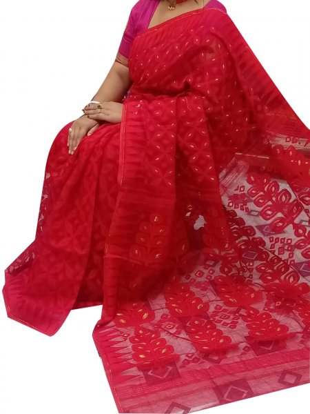 Red dhakai jamdani high quality saree